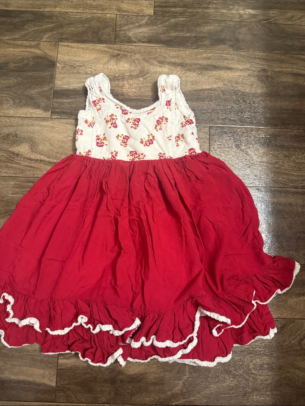 Wander White Floral Bodice with Red Ruffled Skirt Girls Dress